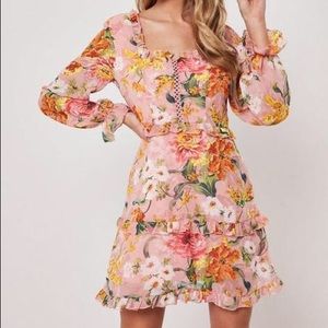Missguided Pink Floral Milkmaid Tea Dress